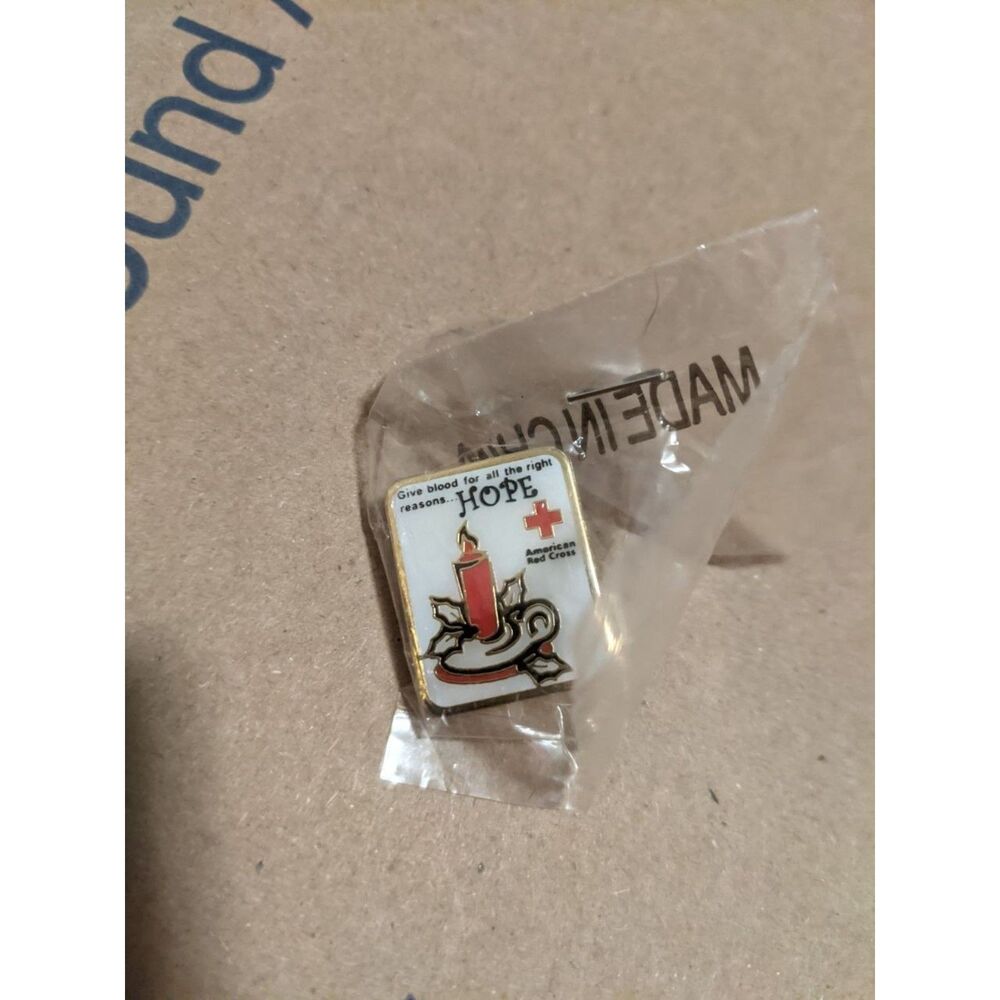 Vintage American Red Cross Hope Enamel Lapel Pin Candle Holly Sealed